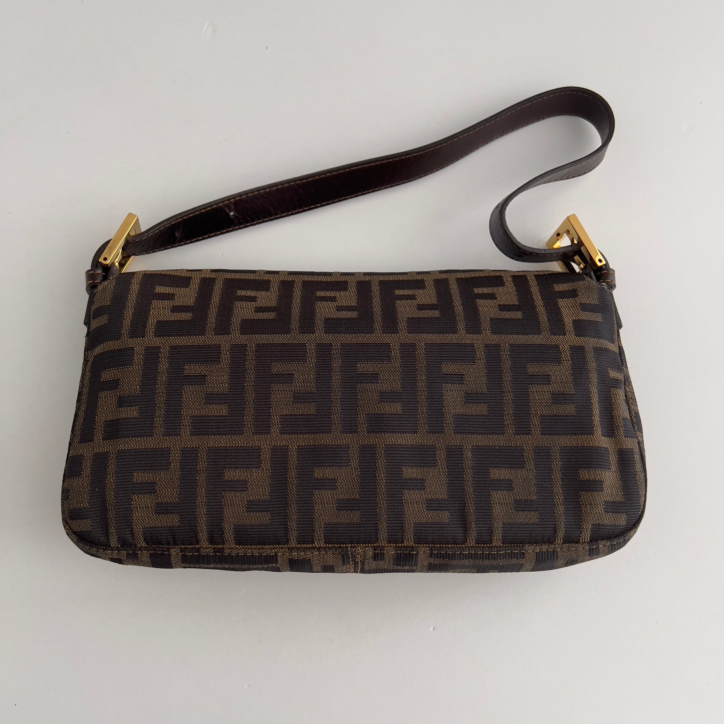 Vintage Fendi Gold-tone Hardware Zucca Baguette