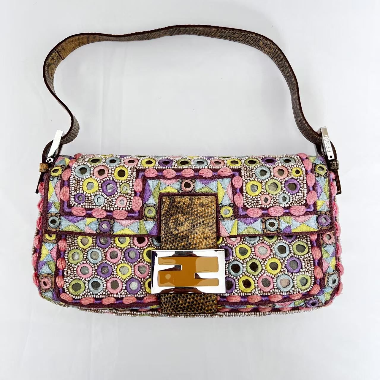 Fendi Baguette Multicolor mirror silver hardware shoulder bag