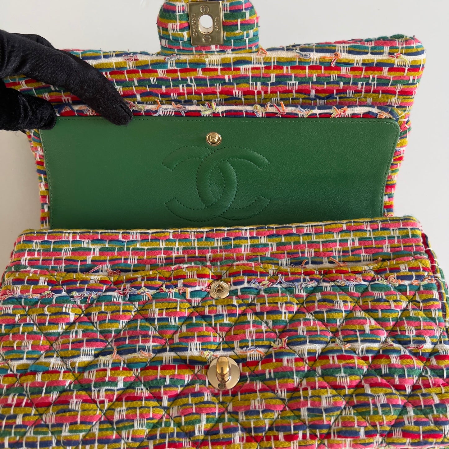 Chanel Multicolor Woven Stripes Double Flap Bag Medium