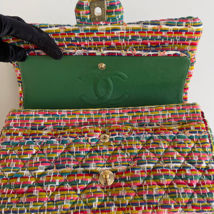 Chanel Multicolor Woven Stripes Double Flap Bag Medium