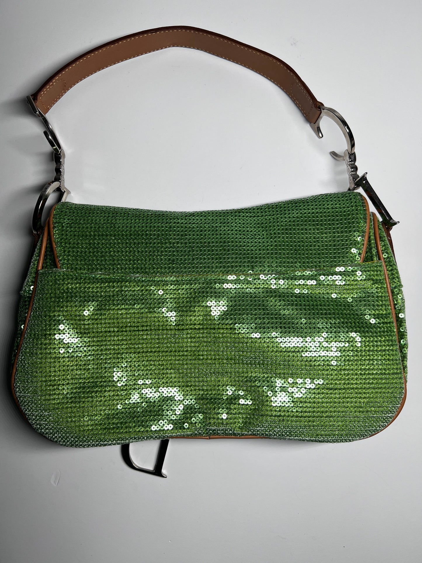 Ultra rare Dior green sequin double saddle bag