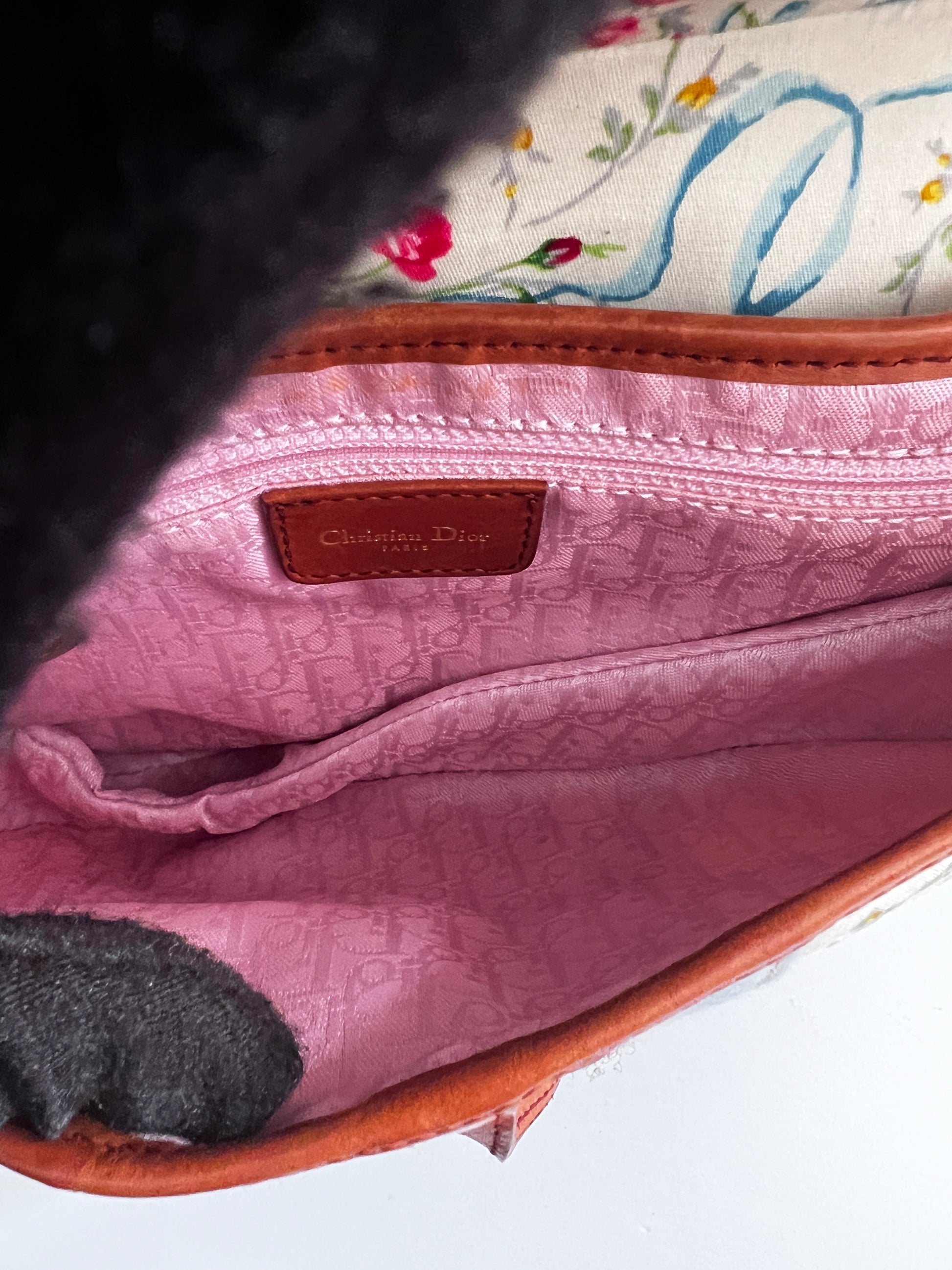 Vintage Dior denim & shearling saddle bag