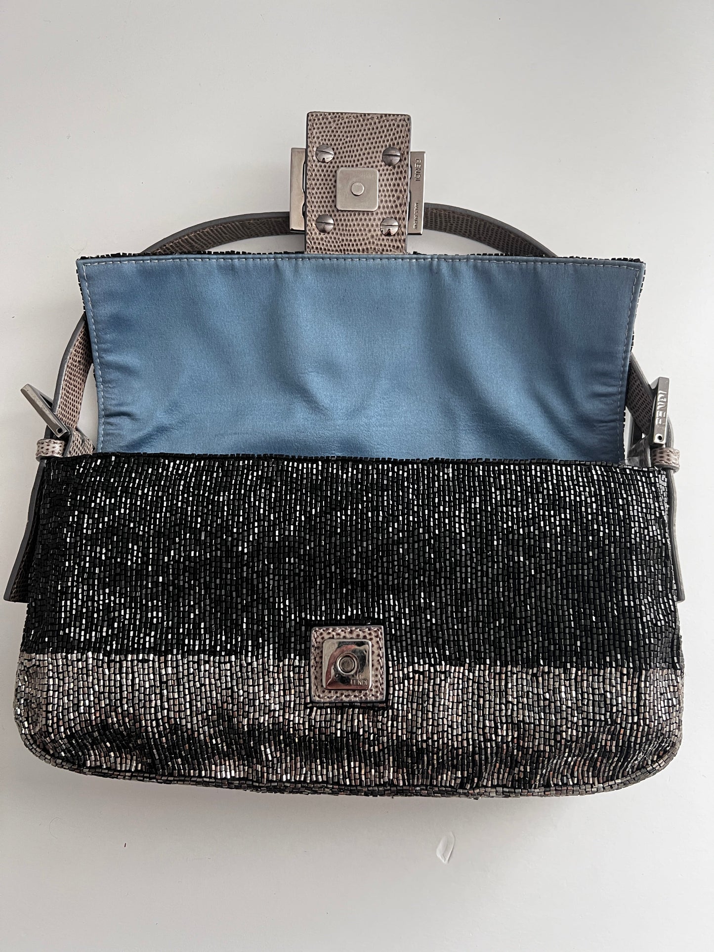 Fendi black &silver beaded baguette