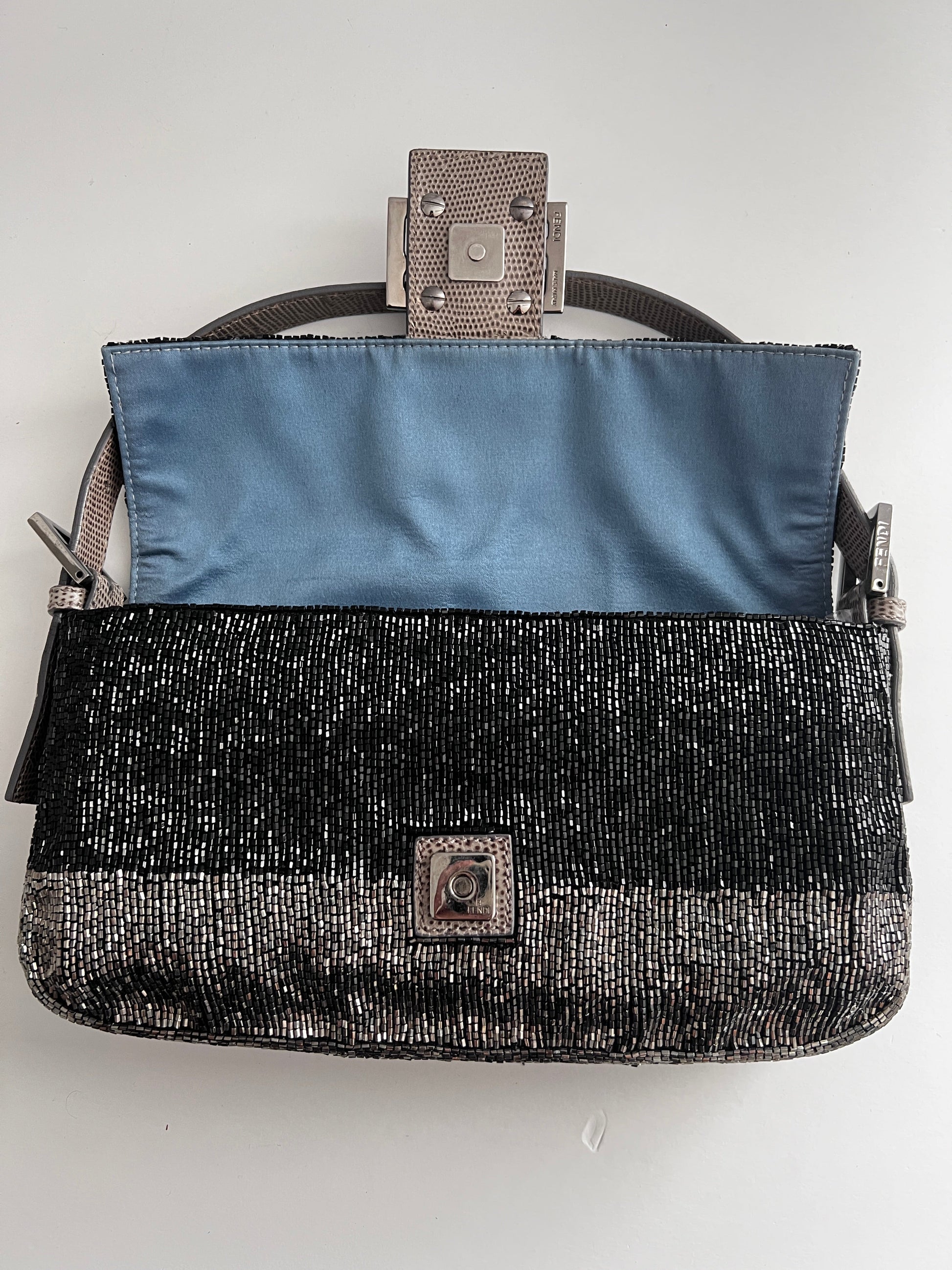 Fendi black &silver beaded baguette