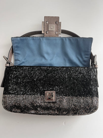 Fendi black &silver beaded baguette