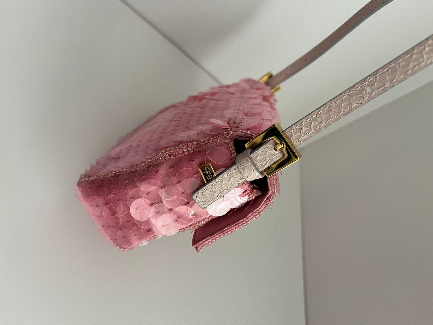 Fendi baguette mini pink sequin shoulder bag