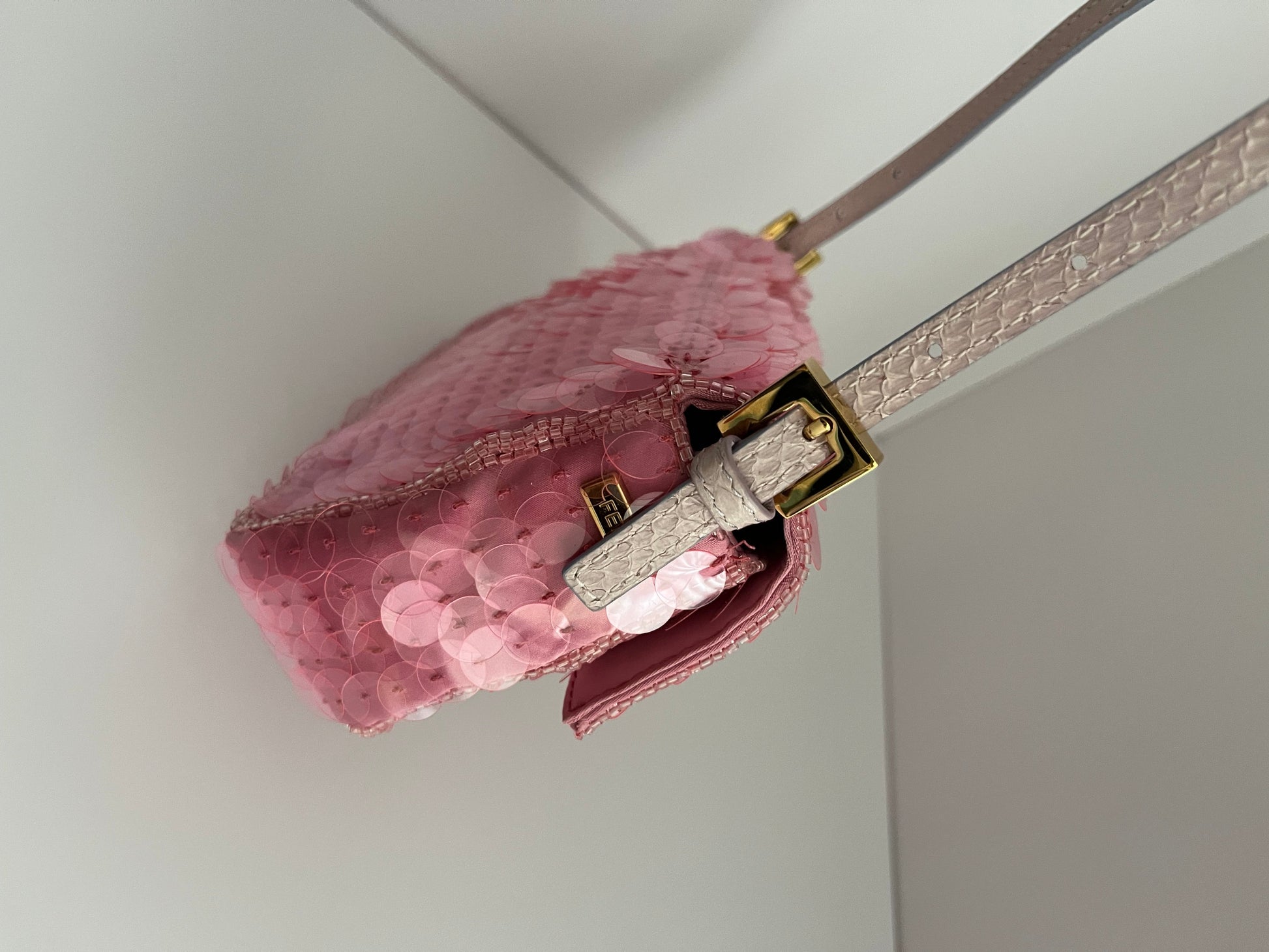 Fendi baguette mini pink sequin shoulder bag