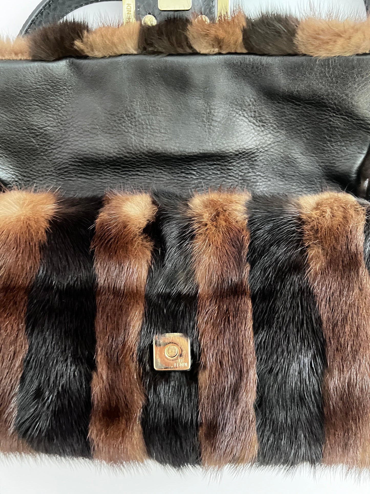 Fendi baguette mink black brown stripes shoulder bag