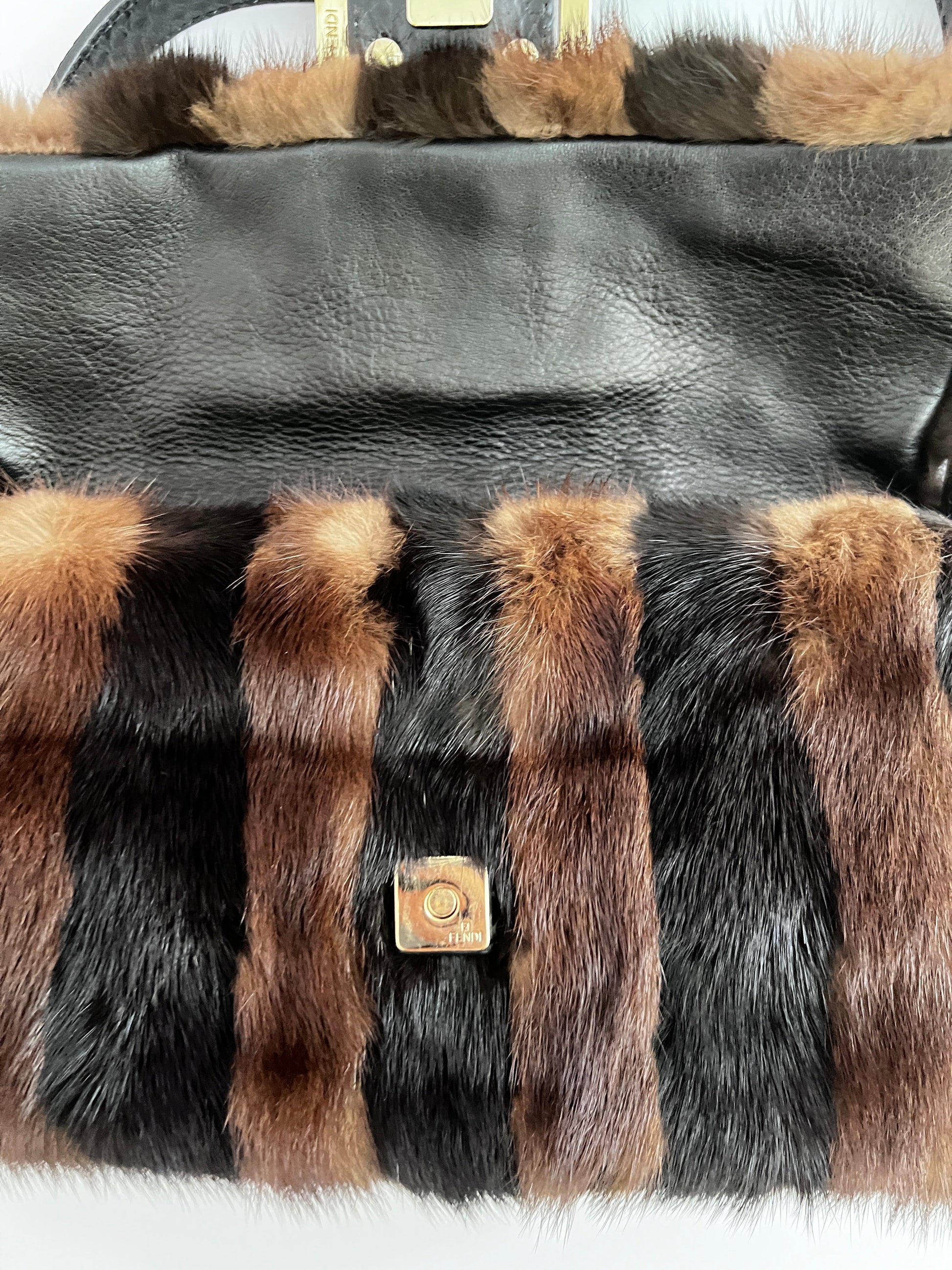 Fendi baguette mink black brown stripes shoulder bag