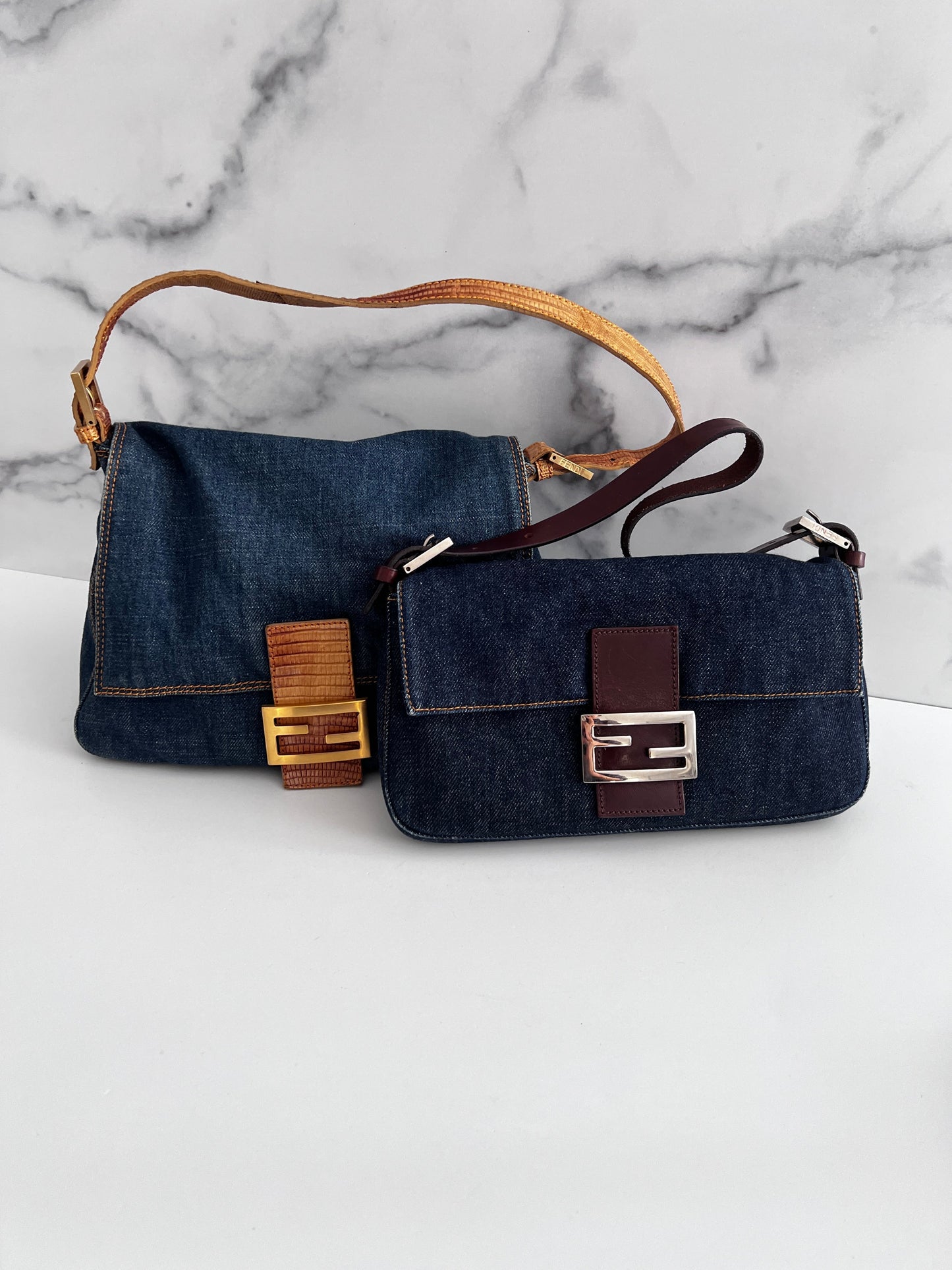 Fendi mamma lizard denim baguette
