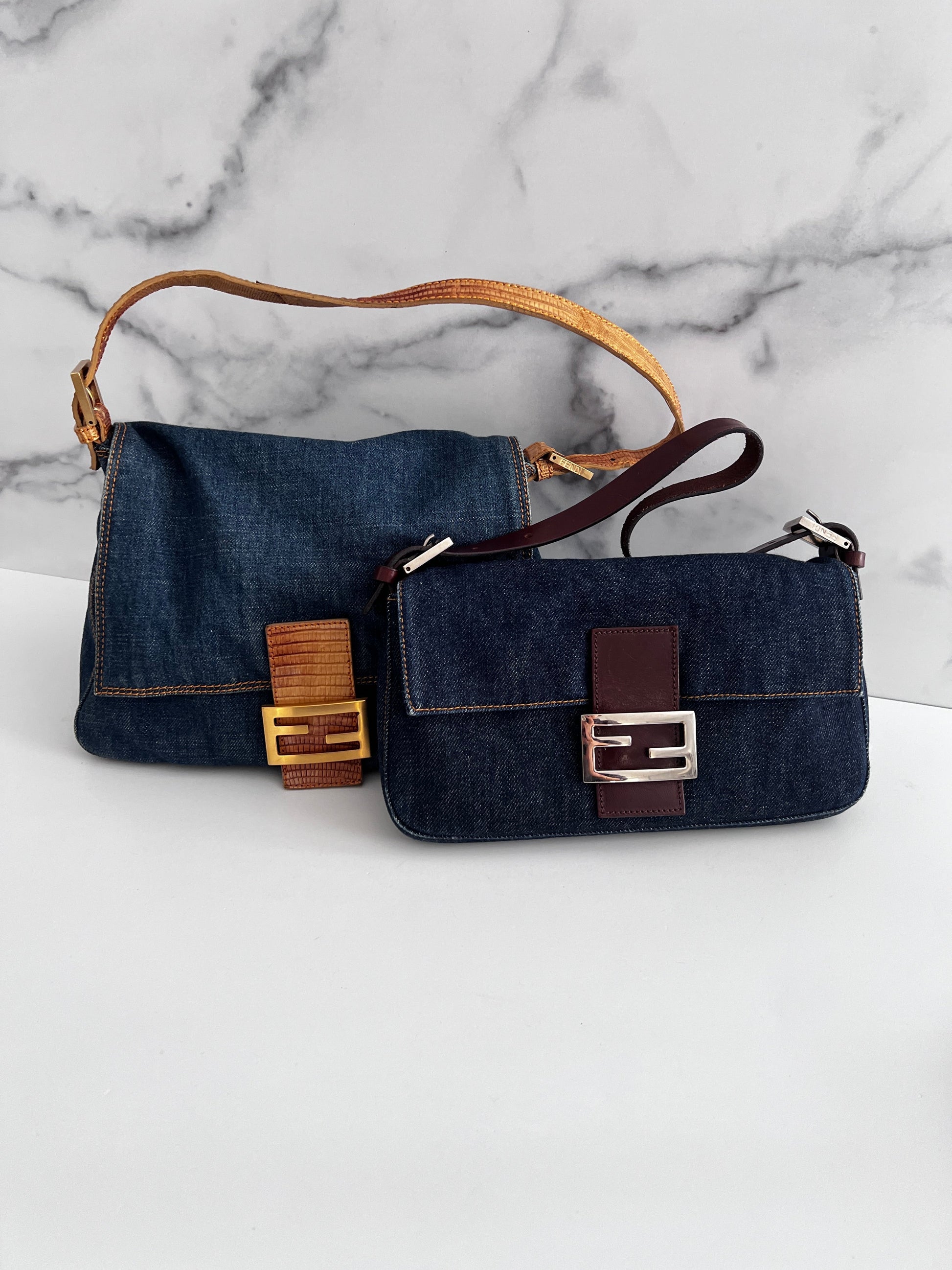 Fendi mamma lizard denim baguette