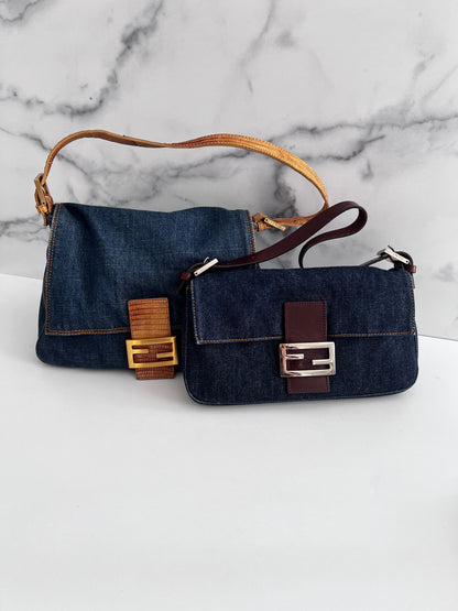 Fendi mamma lizard denim baguette