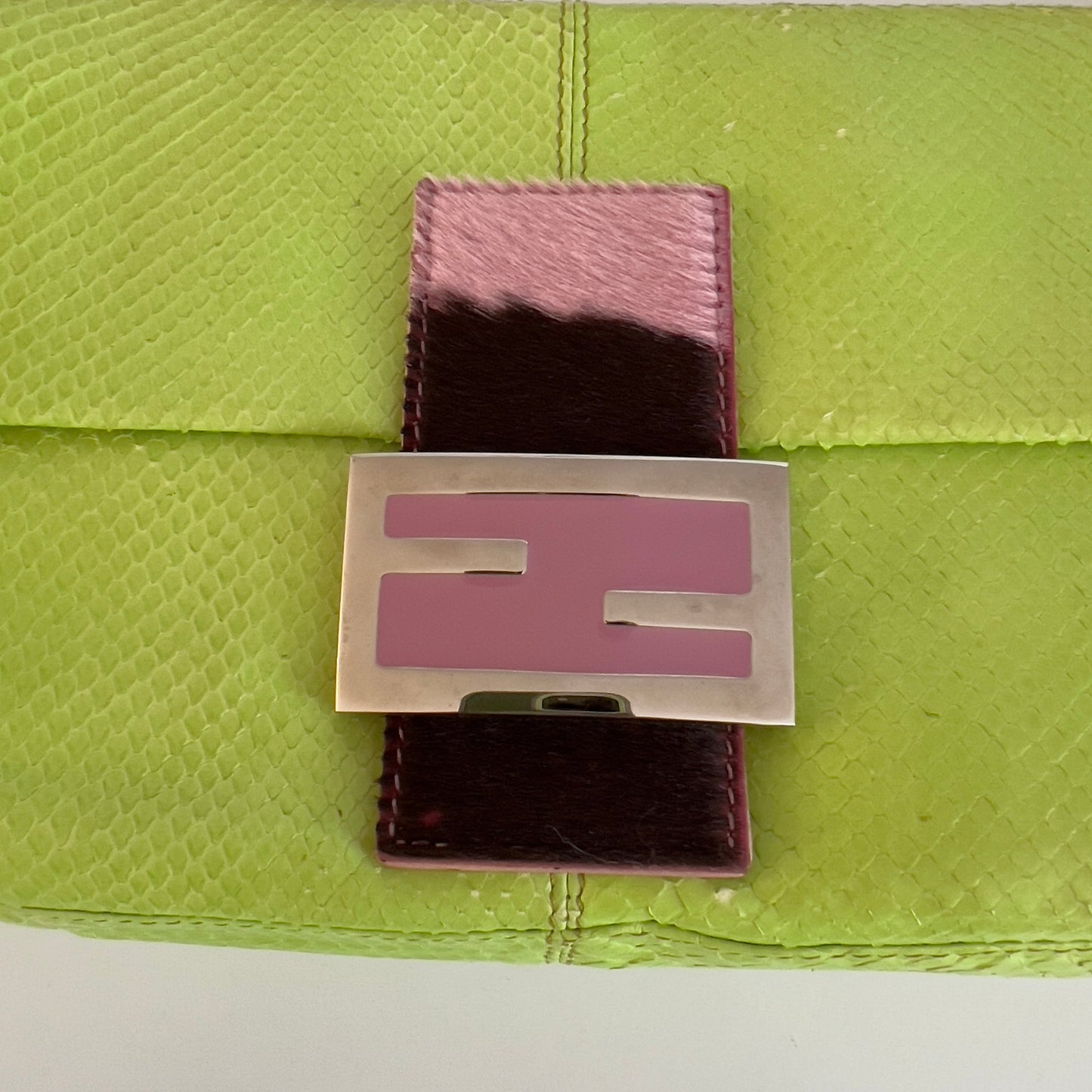 Vintage Fendi Neon Green Python Skin Baguette
