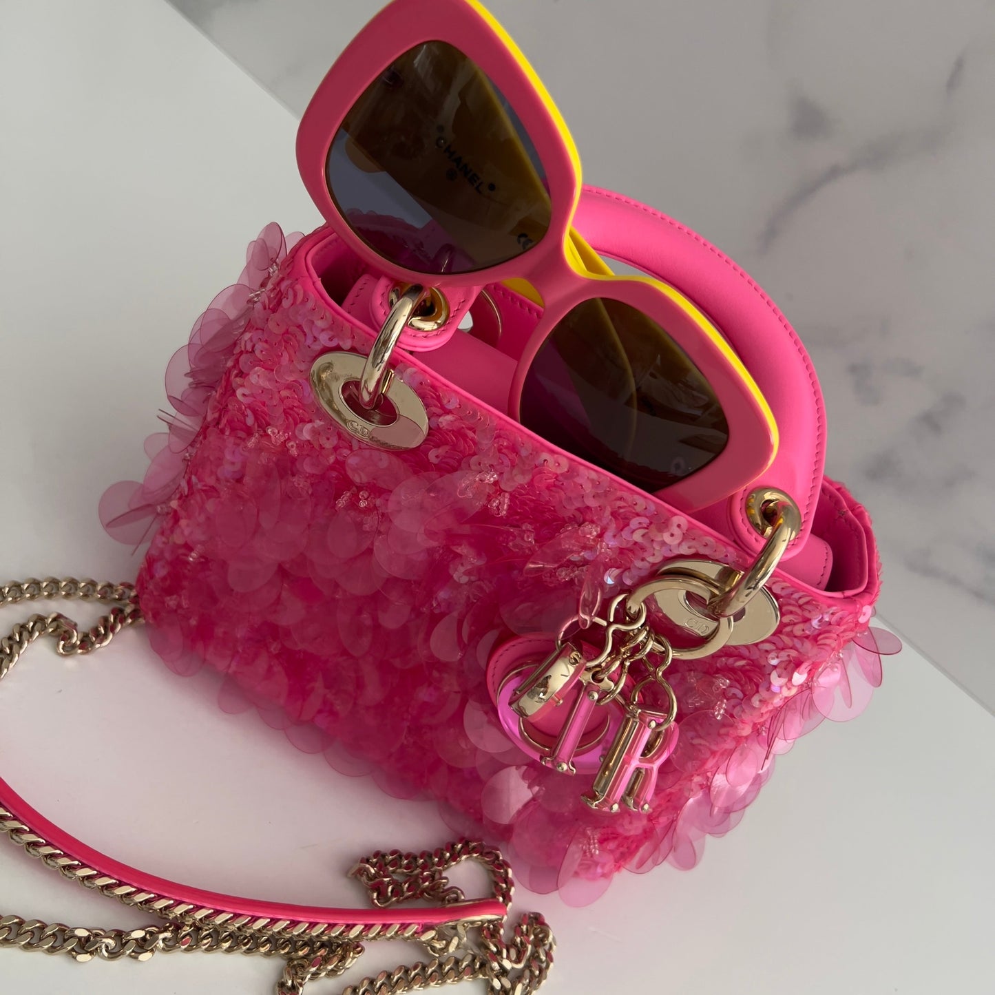 Dior Barbie pink sequin mini Ladydior bag