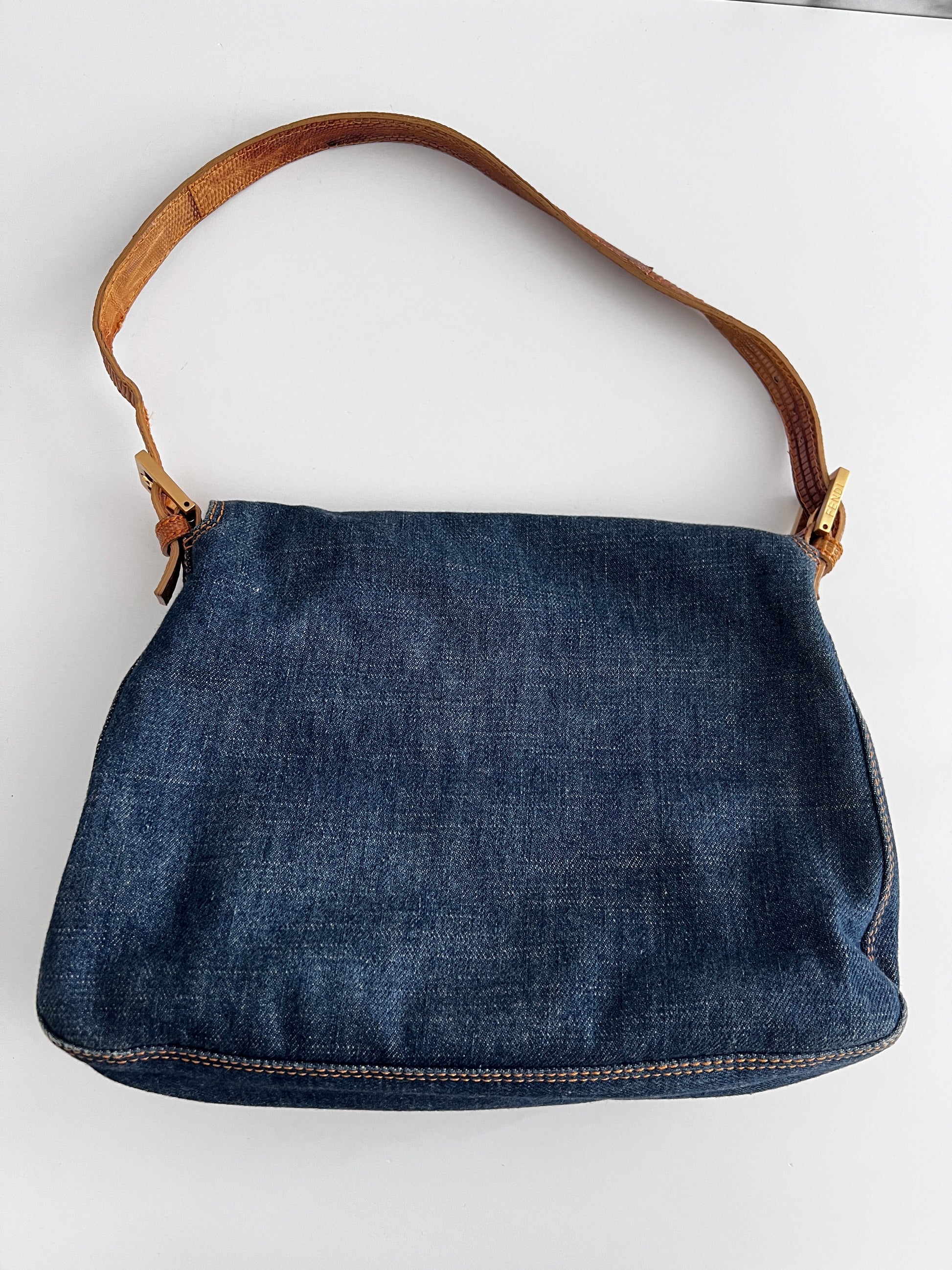 Fendi mamma lizard denim baguette