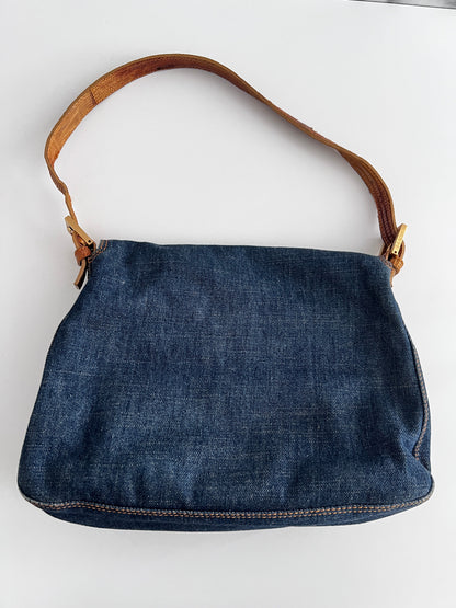 Fendi mamma lizard denim baguette