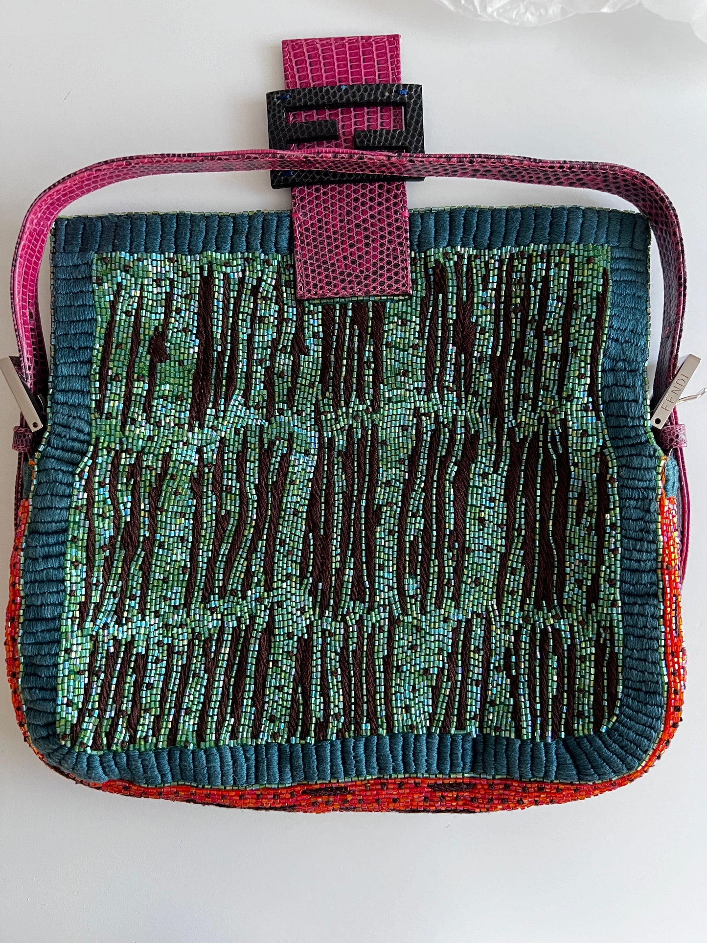 Fendi multicolor beaded embroidered baguette