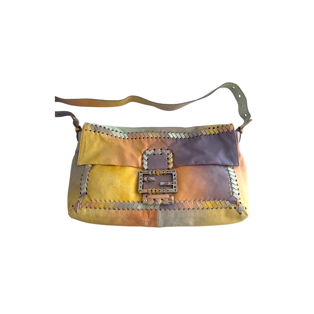Vintage Fendi XXL Pastel Rainbow Whipstitch Baguette-B