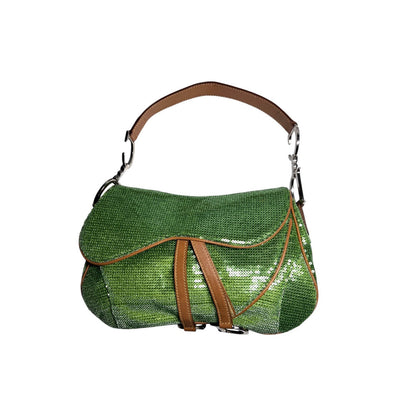 Ultra rare Dior green sequin double saddle bag