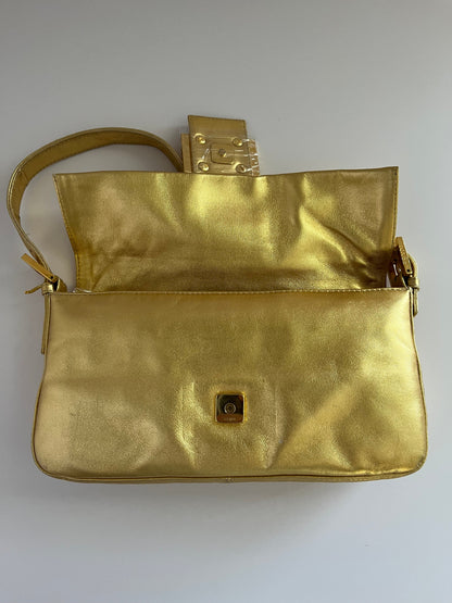 Fendi baguette vintage gold leather shoulder bag