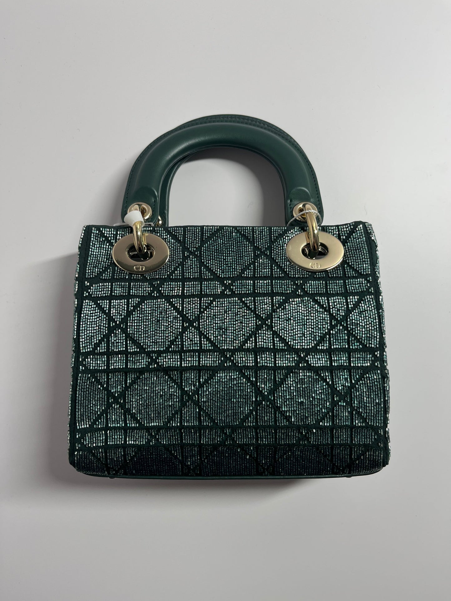 Dior lady dior mini dark green beaded shoulder bag