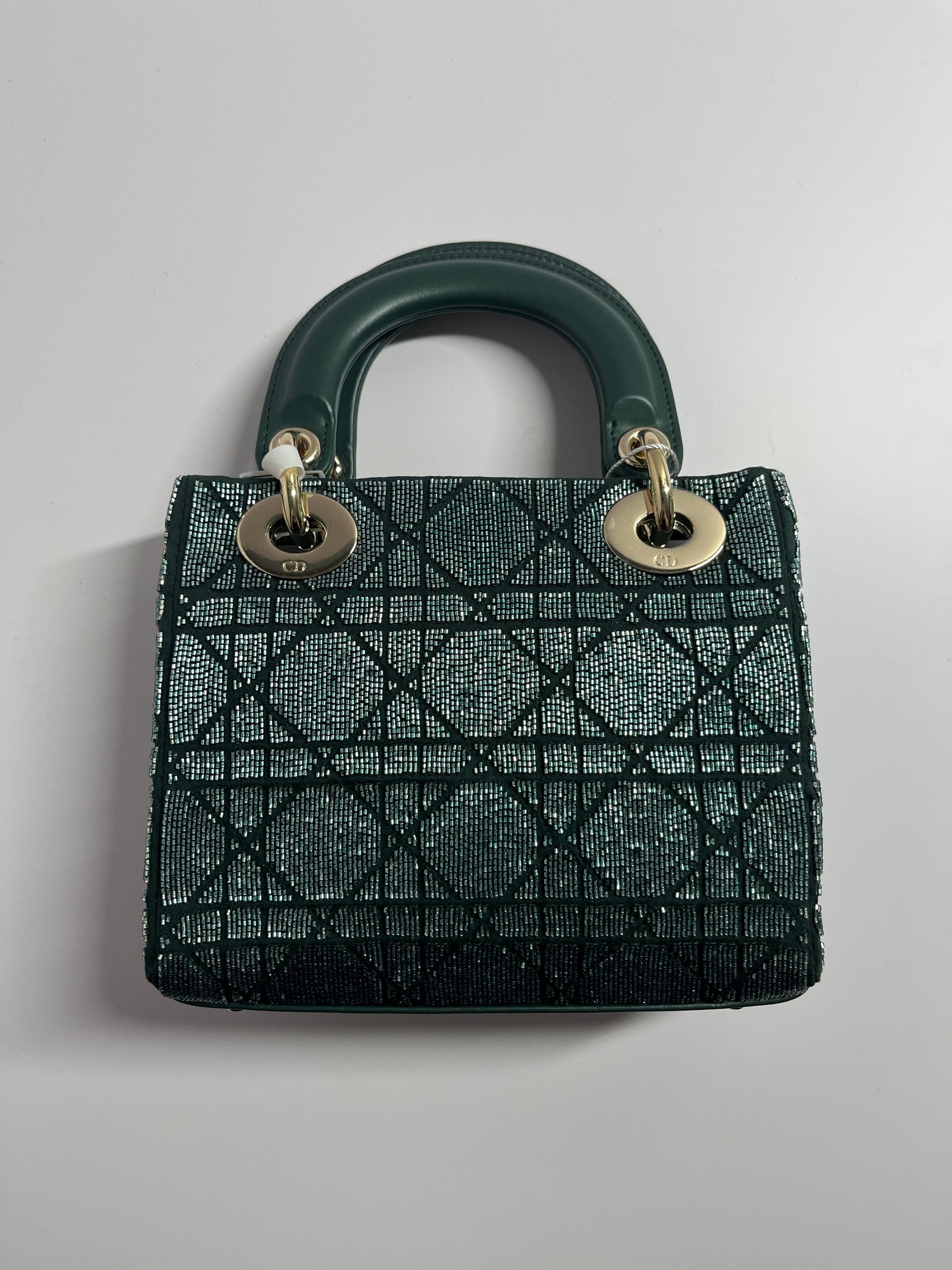 Dior lady dior mini dark green beaded shoulder bag