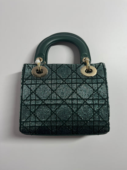 Dior lady dior mini dark green beaded shoulder bag