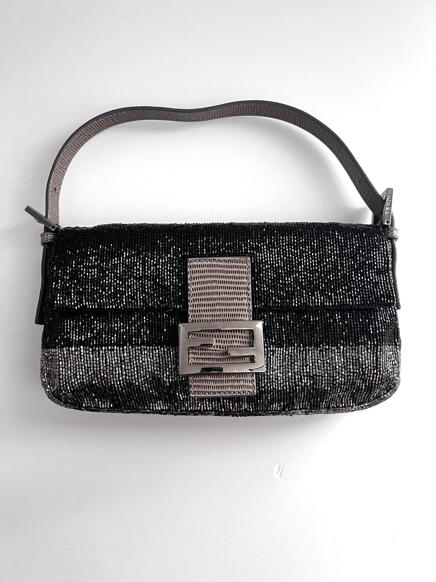Fendi black &silver beaded baguette