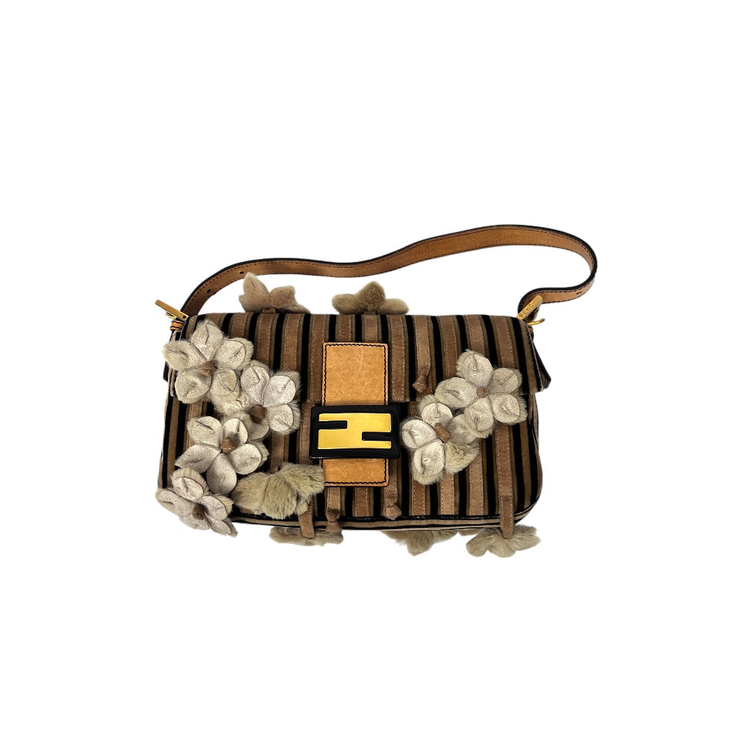 Fendi Fendi velevet 3D flowers strip baguette