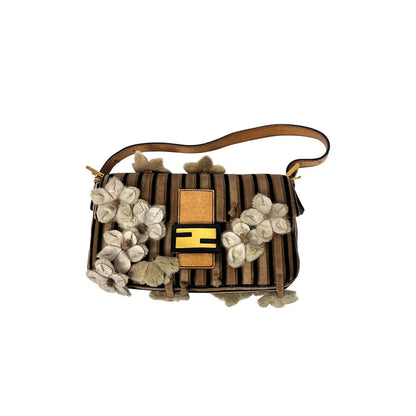 Fendi velevet 3D flowers strip baguette