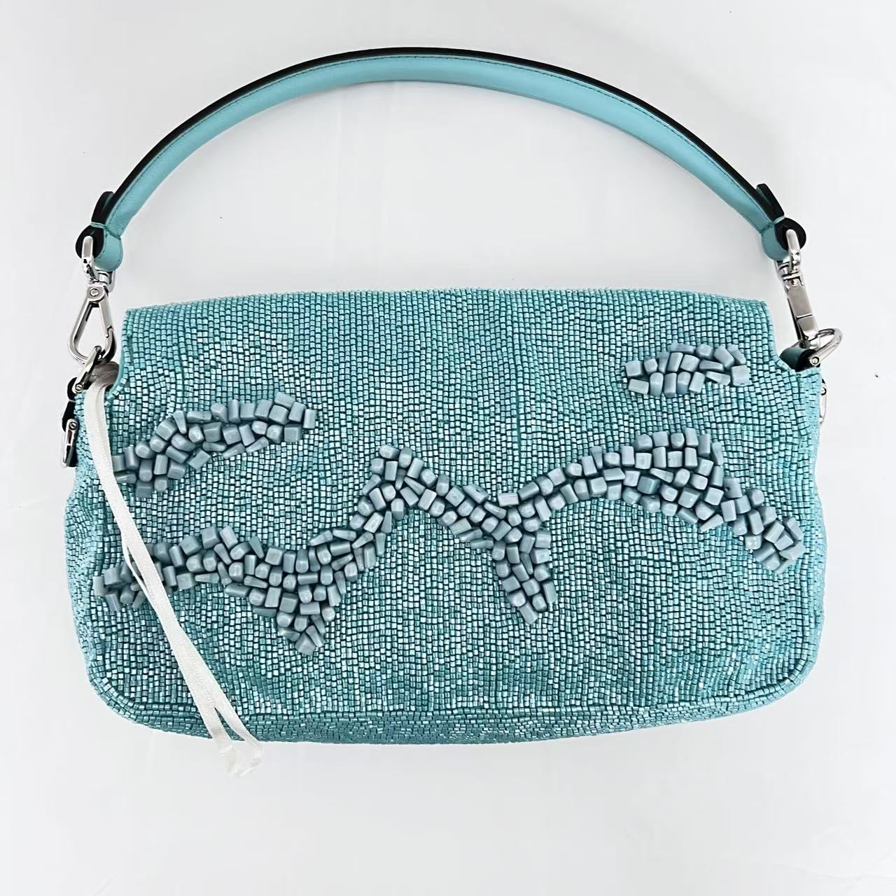 Fendi Baguette light blue beaded shoulder bag