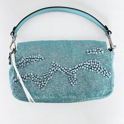 Fendi Baguette light blue beaded shoulder bag