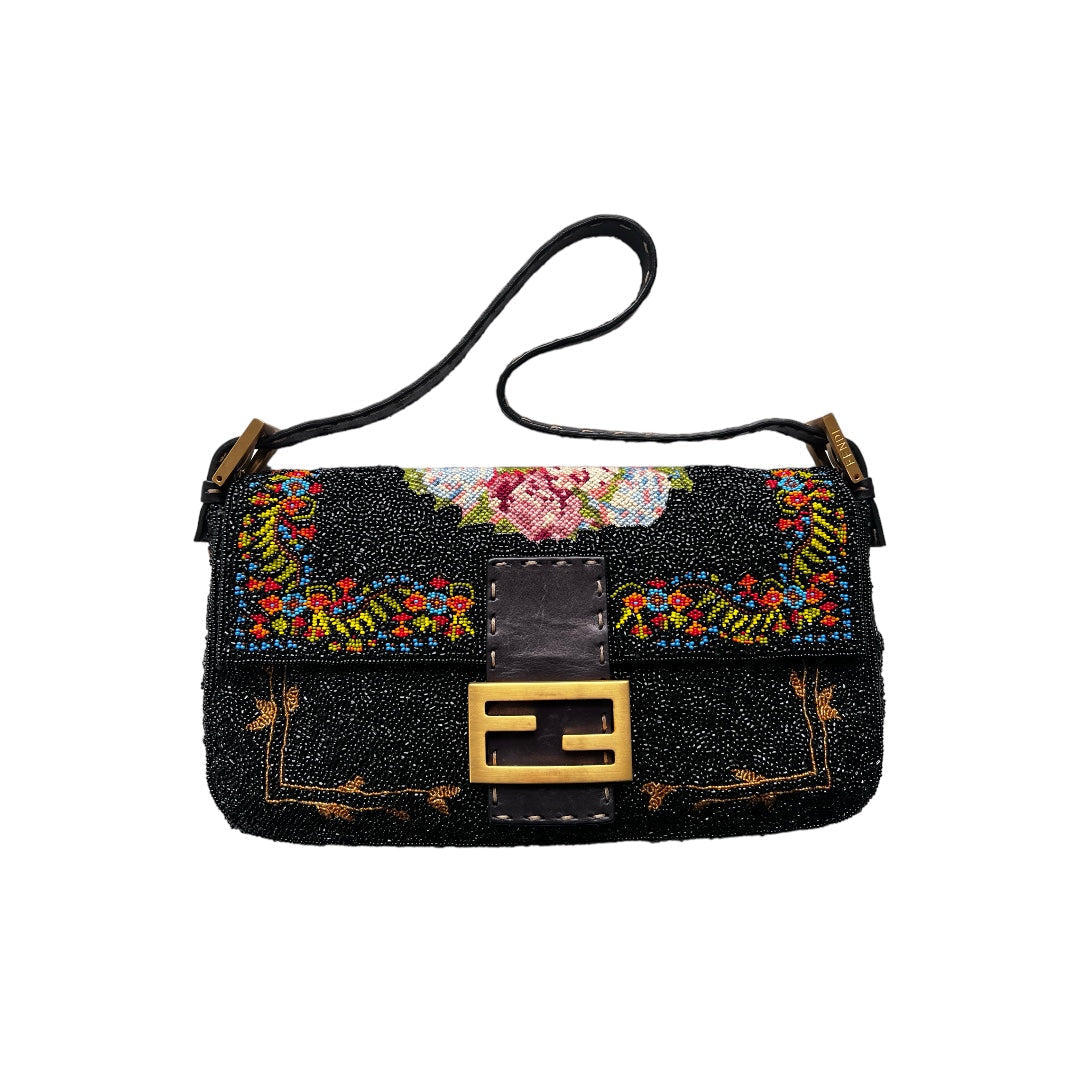Fendi Rare Fendi cross stitch floral pattern beaded baguette