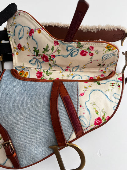 Vintage Dior denim & shearling saddle bag