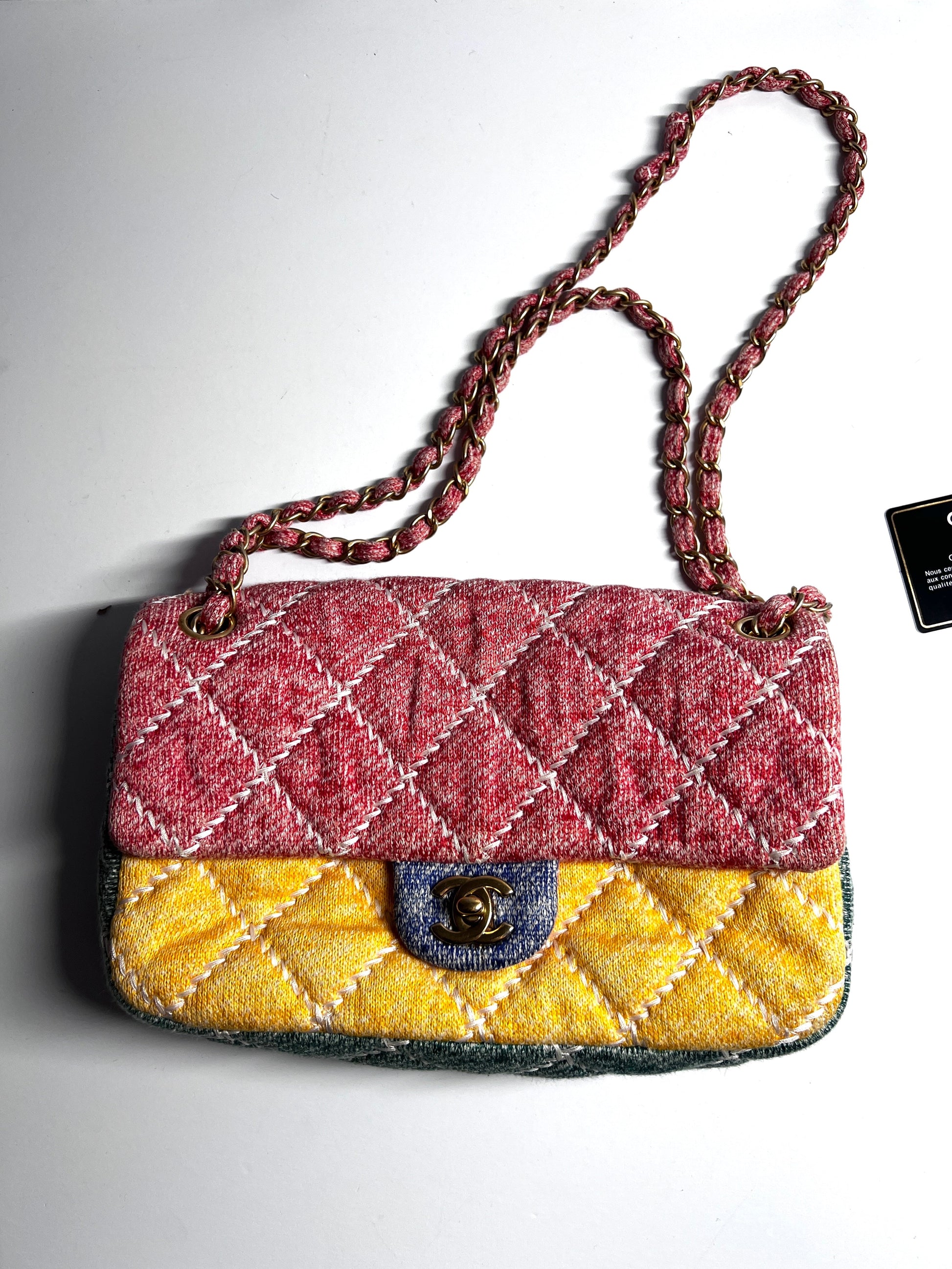 Chanel multi color cloth timeless cloth flap bag