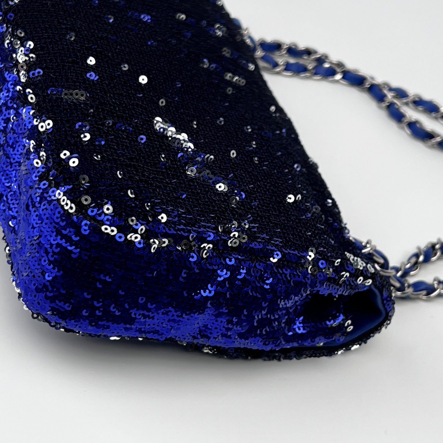 Chanel Blue marine sequin medium size single flap bag