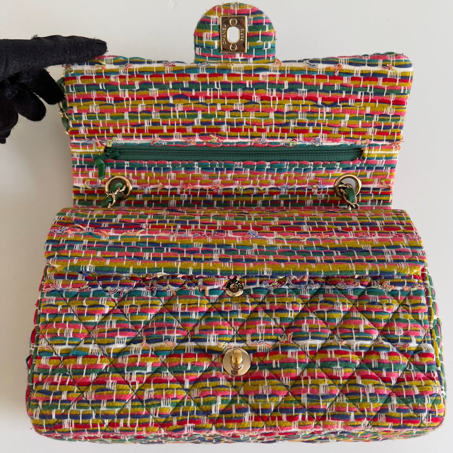 Chanel Multicolor Woven Stripes Double Flap Bag Medium