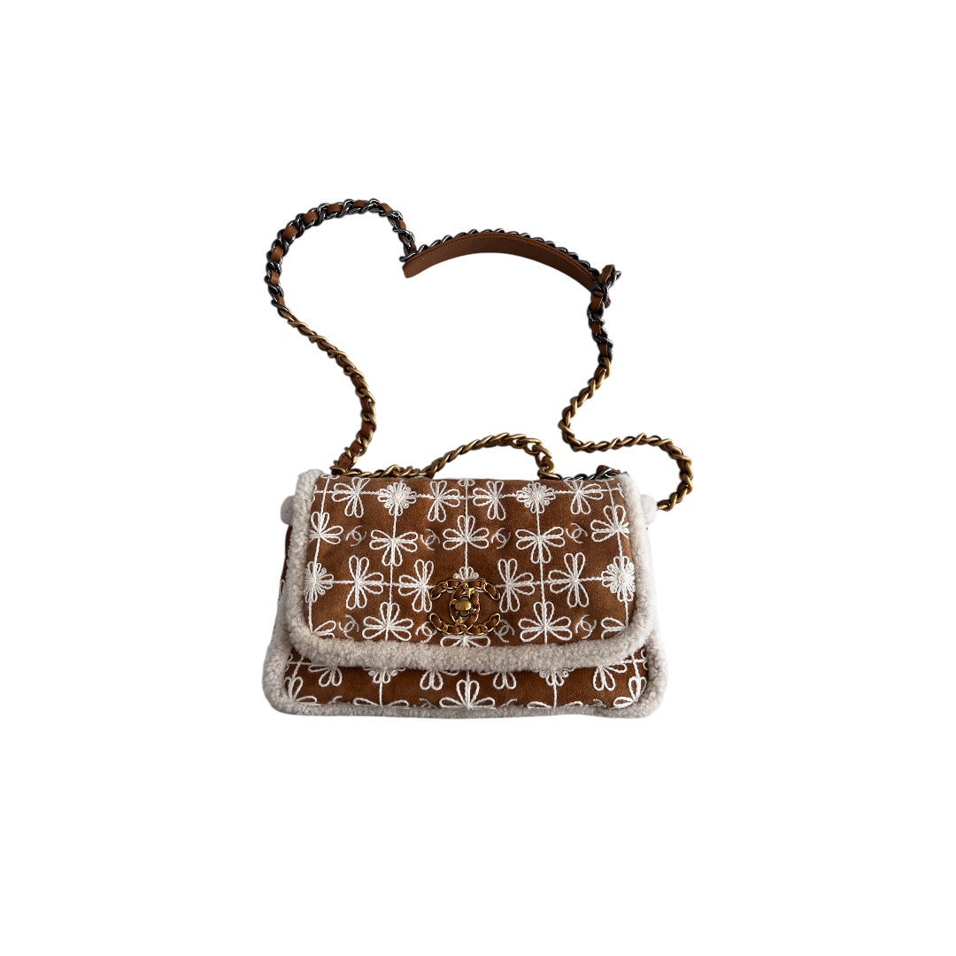 Chanel embroidered shearling 19bag