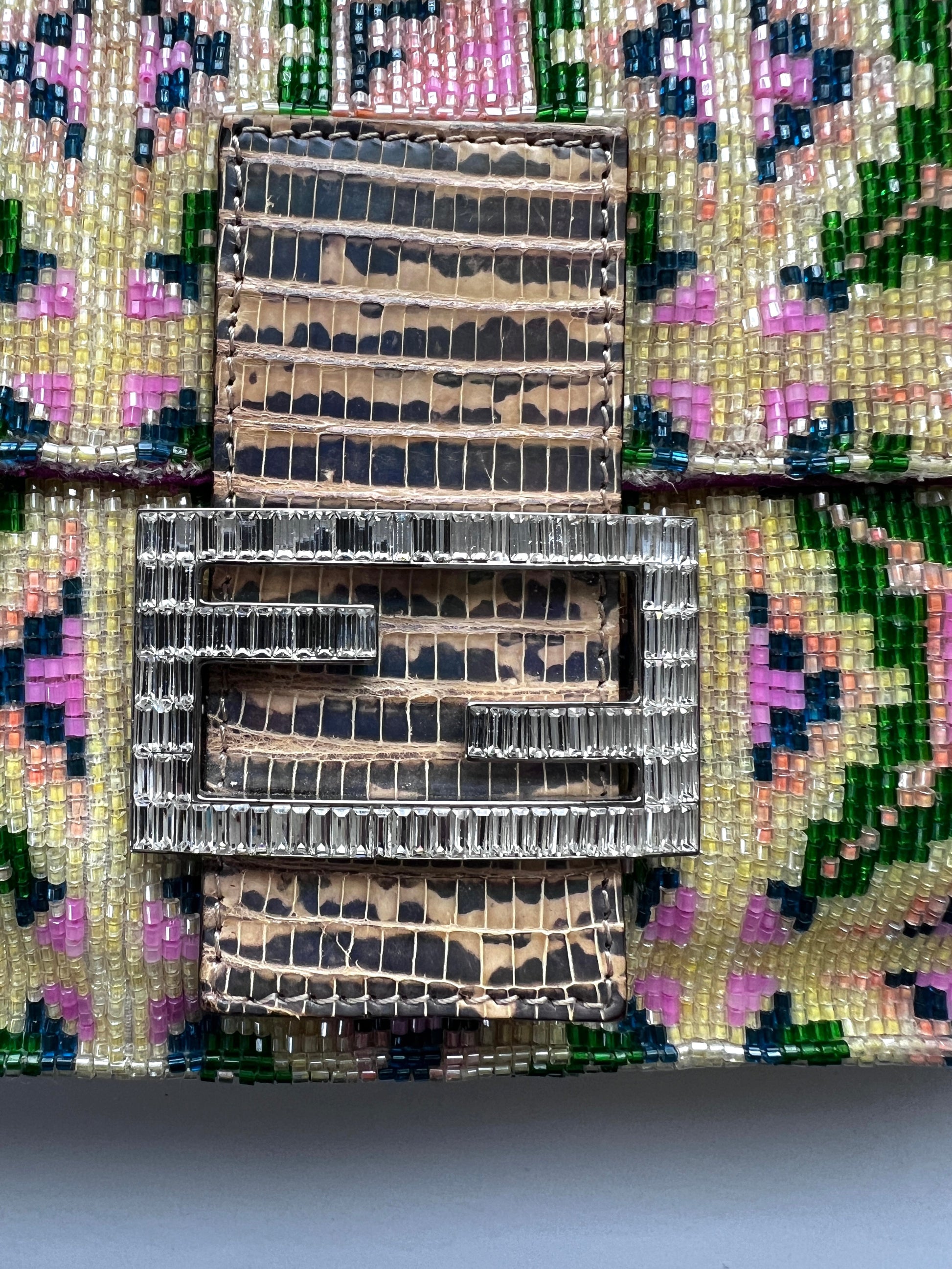 Fendi pink&green beaded baguette