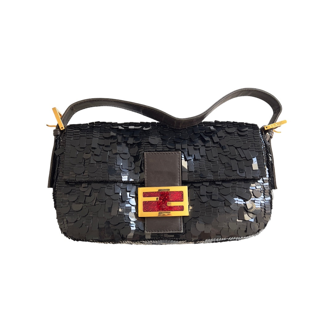 Fendi Iconic vintage fendi black sequin baguette
