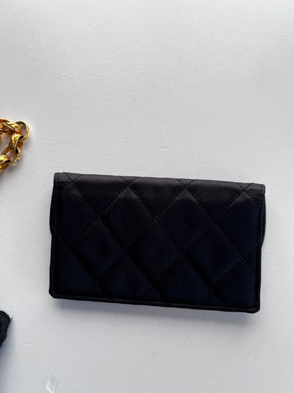 Vintage Chanel satin & leather flap bag with card holder