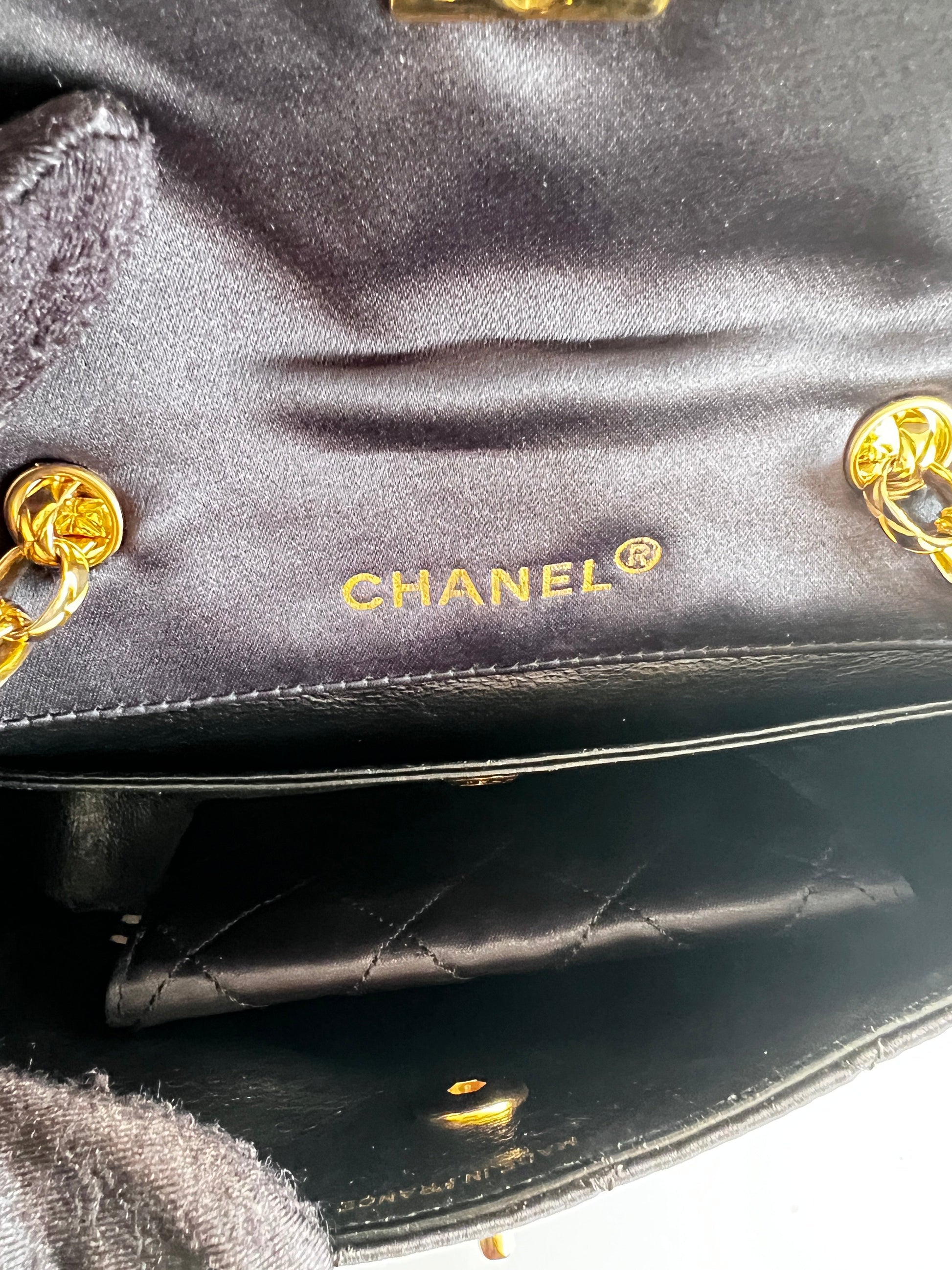 Vintage Chanel satin & leather flap bag with card holder