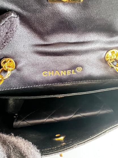 Vintage Chanel satin & leather flap bag with card holder