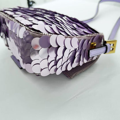 Fendi baguette mini purple sequin gold hardware shoulder bag