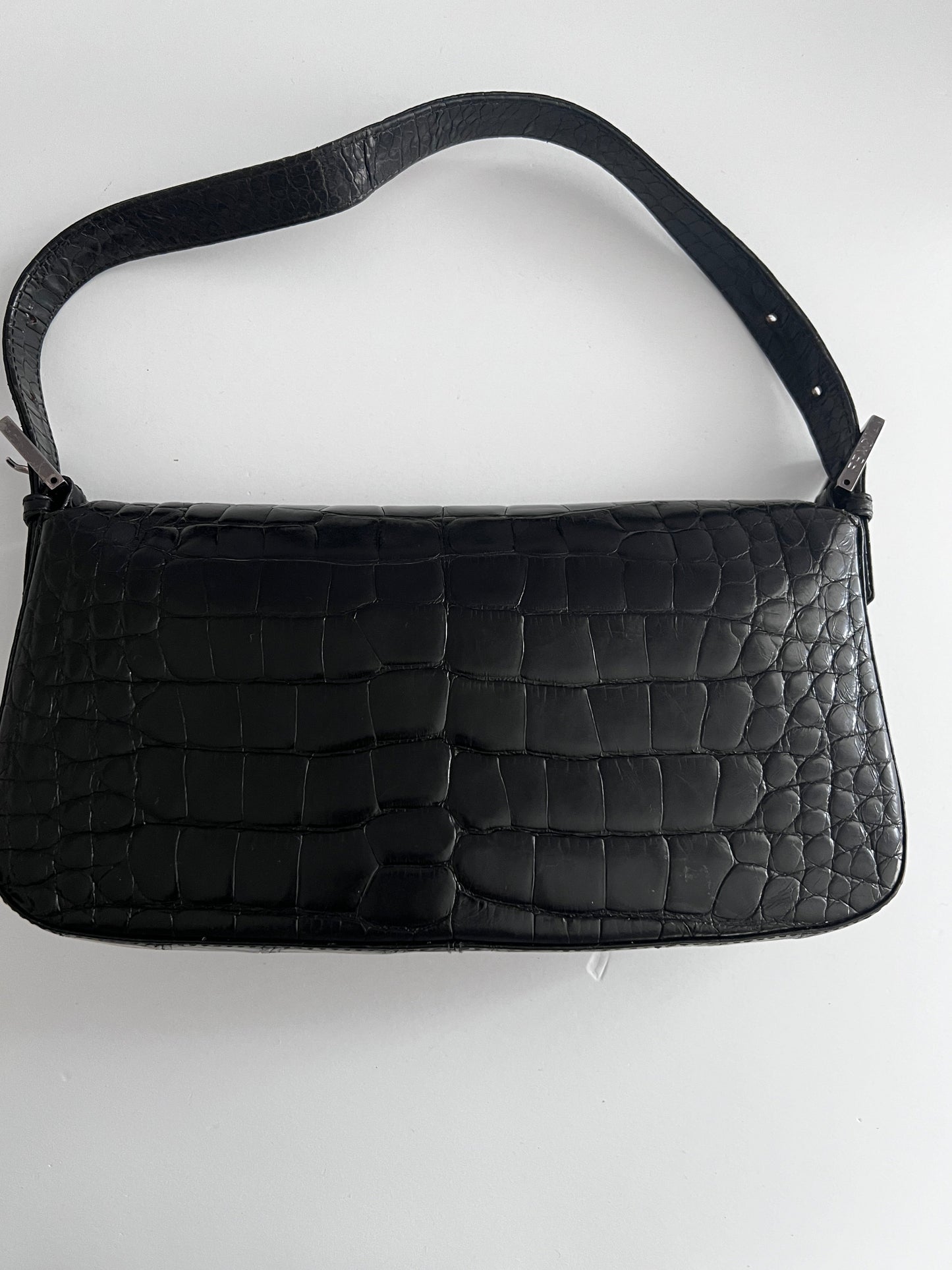 Vintage Fendi black crocodile baguette