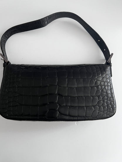 Vintage Fendi black crocodile baguette