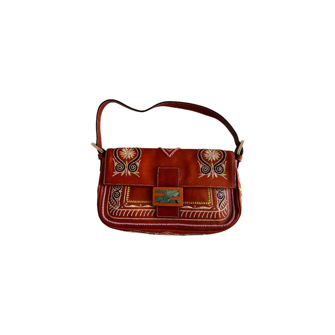 Fendi Fendi embroidery leather baguette