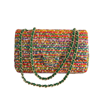 Chanel Multicolor Woven Stripes Double Flap Bag Medium