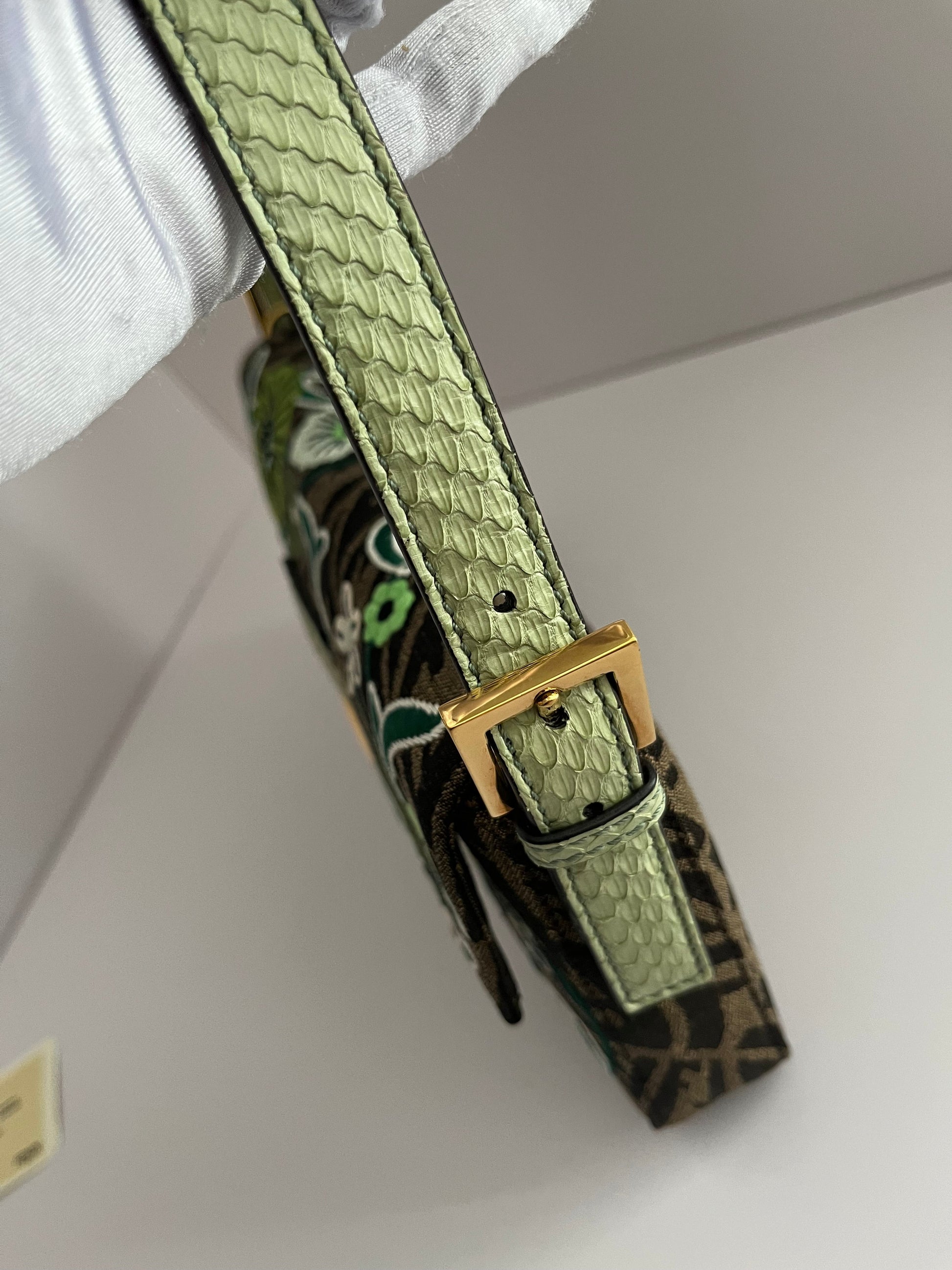 Fendi baguette FF embroidery gold hardware shoulder bag