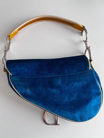 Vintage Dior limited edition blue velvet saddle bag